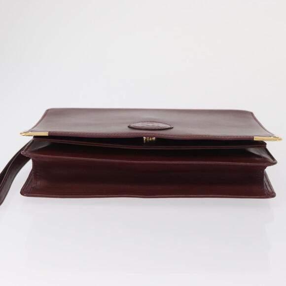 CARTIER Must Line Clutch Bag Leather Bordeaux Gold Auth BA9535